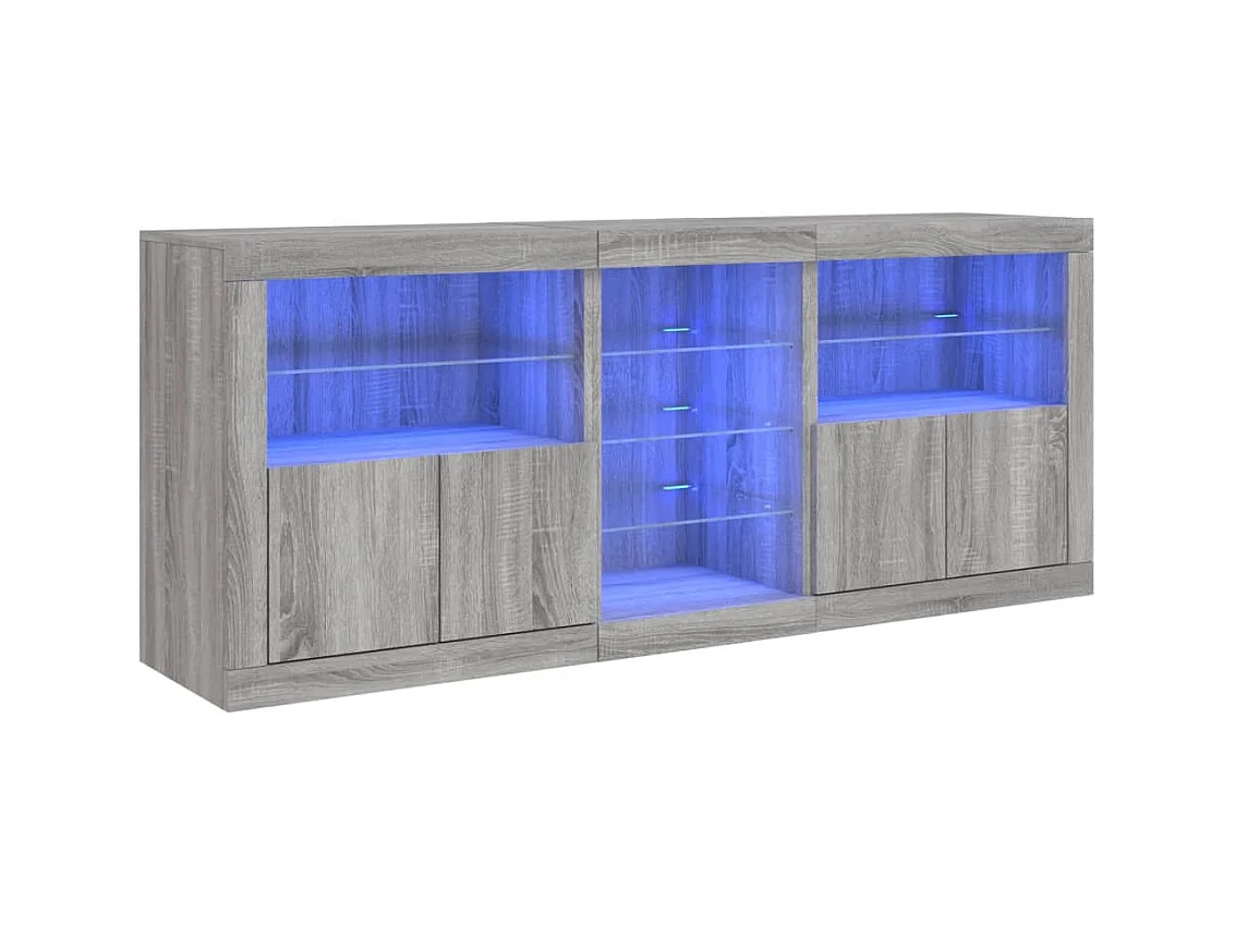 Buffet avec lumières LED sonoma gris 162x37x67 cm