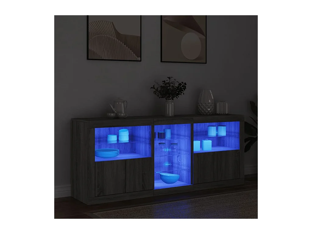 Buffet avec lumières LED sonoma gris 162x37x67 cm