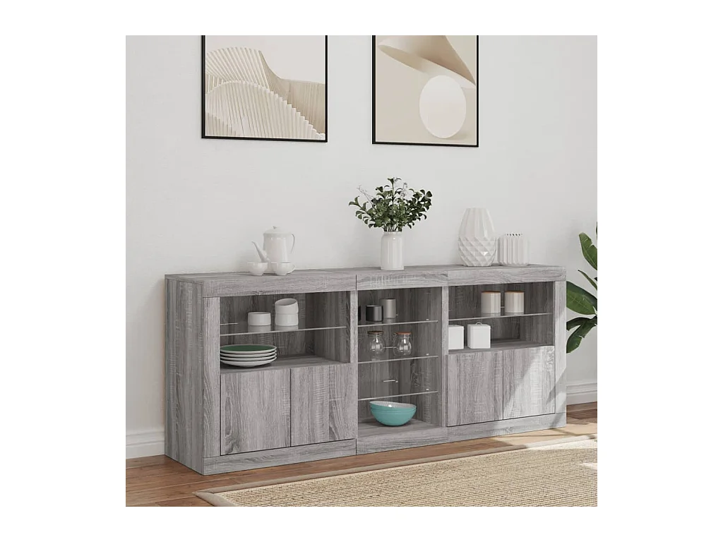 Buffet avec lumières LED sonoma gris 162x37x67 cm