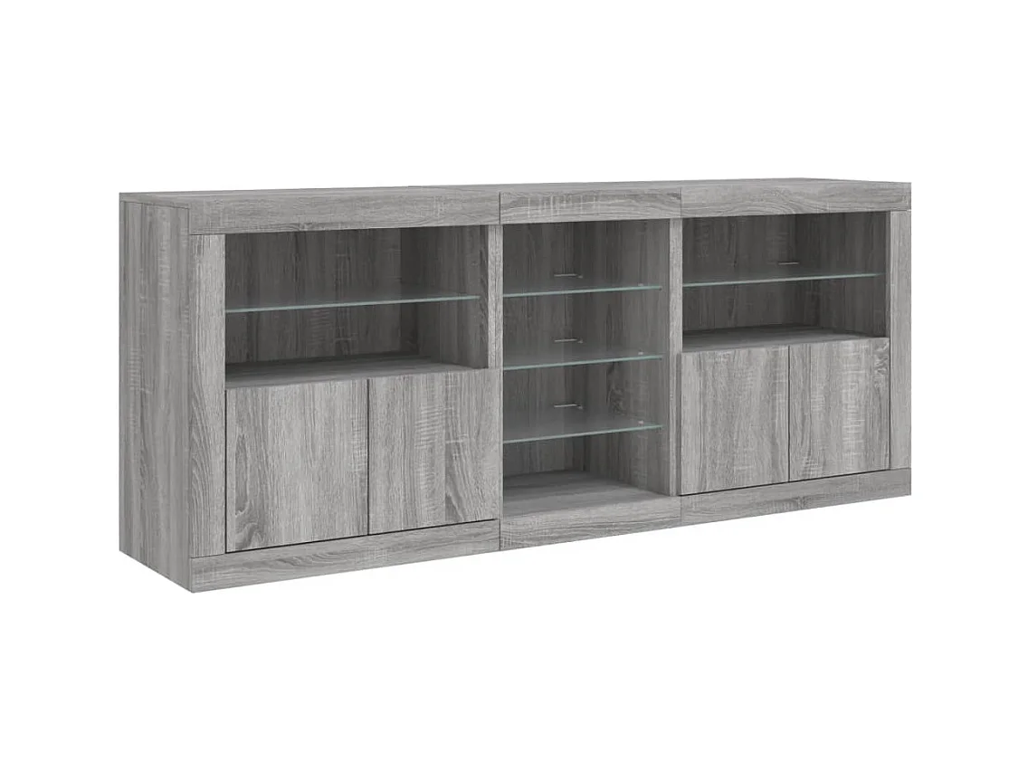 Buffet avec lumières LED sonoma gris 162x37x67 cm