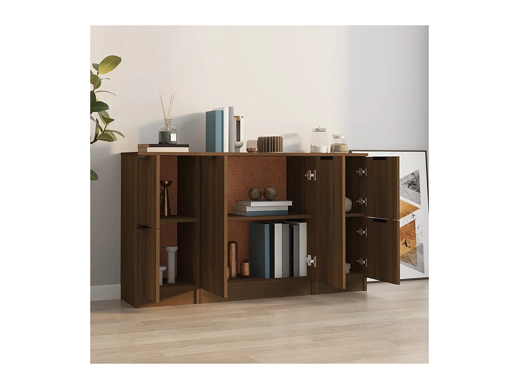 Aparadores 3 peças madeira processada cor carvalho castanho