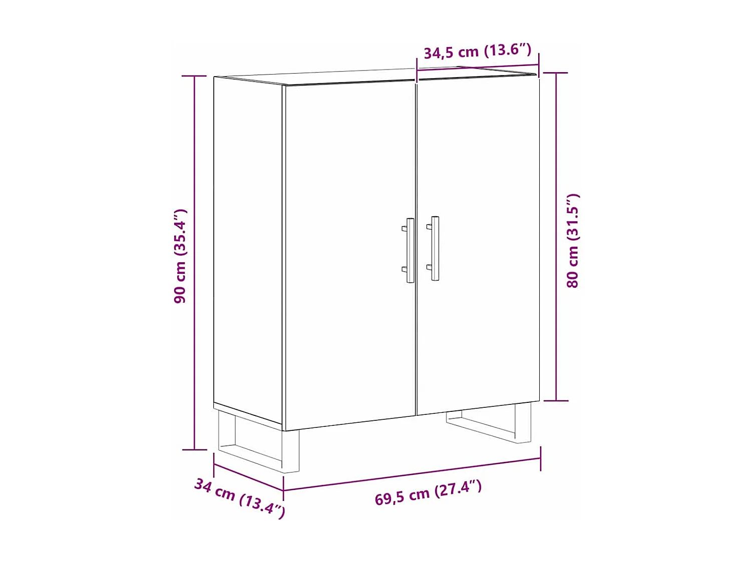 Sideboard Roble negro 69.5 x 34 x 90 cm Madera contrachapada