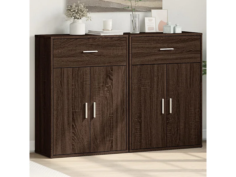 Buffets 2 pièces chêne marron 60x30x84 cm bois d'ingénierie