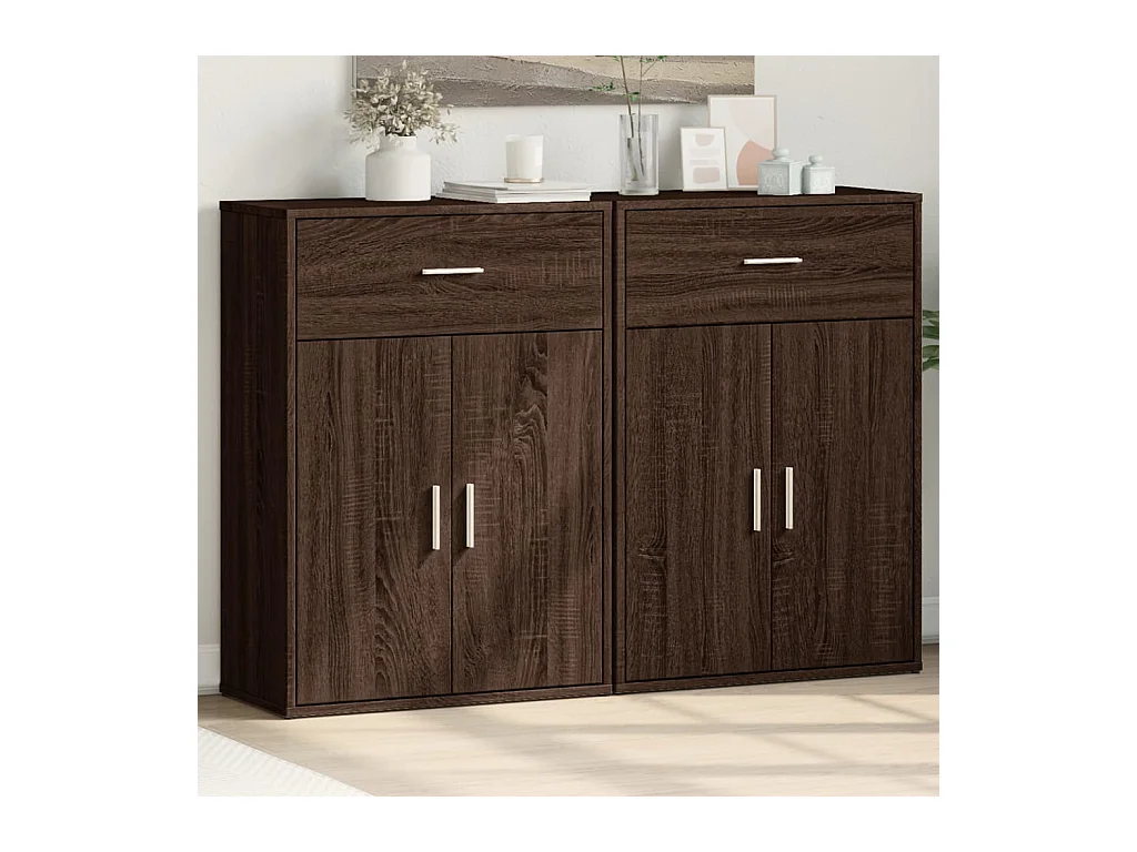Buffets 2 pièces chêne marron 60x30x84 cm bois d'ingénierie