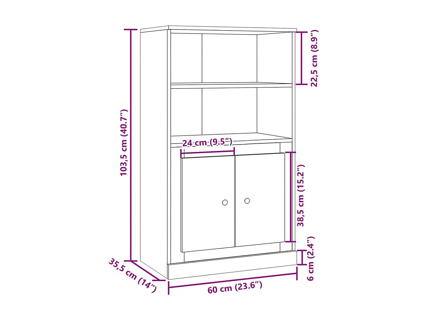 Buffet haut chêne artisanal 60x35,5x103,5 cm bois d'ingénierie