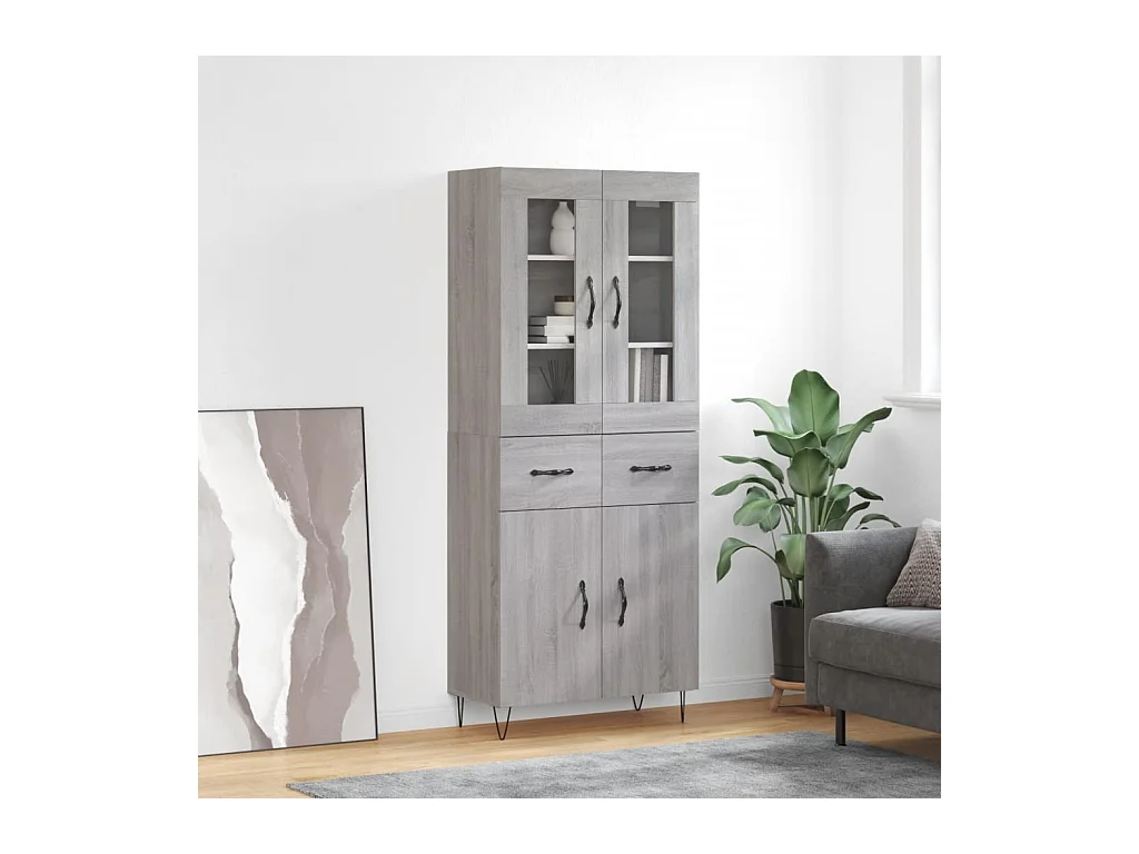 Aparador alto madera contrachapada gris sonoma 69,5x34x180 cm