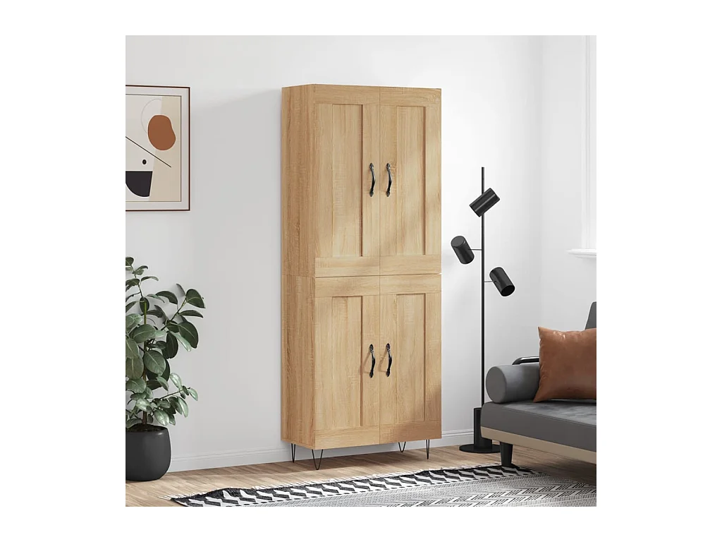 Aparador alto madera contrachapada color roble 69,5x34x180 cm