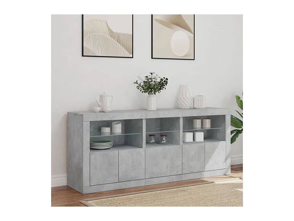 Buffet avec lumières LED gris béton 162x37x67 cm