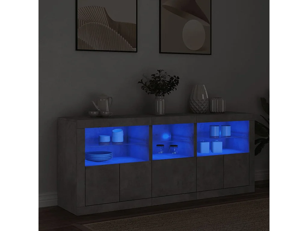 Buffet avec lumières LED gris béton 162x37x67 cm