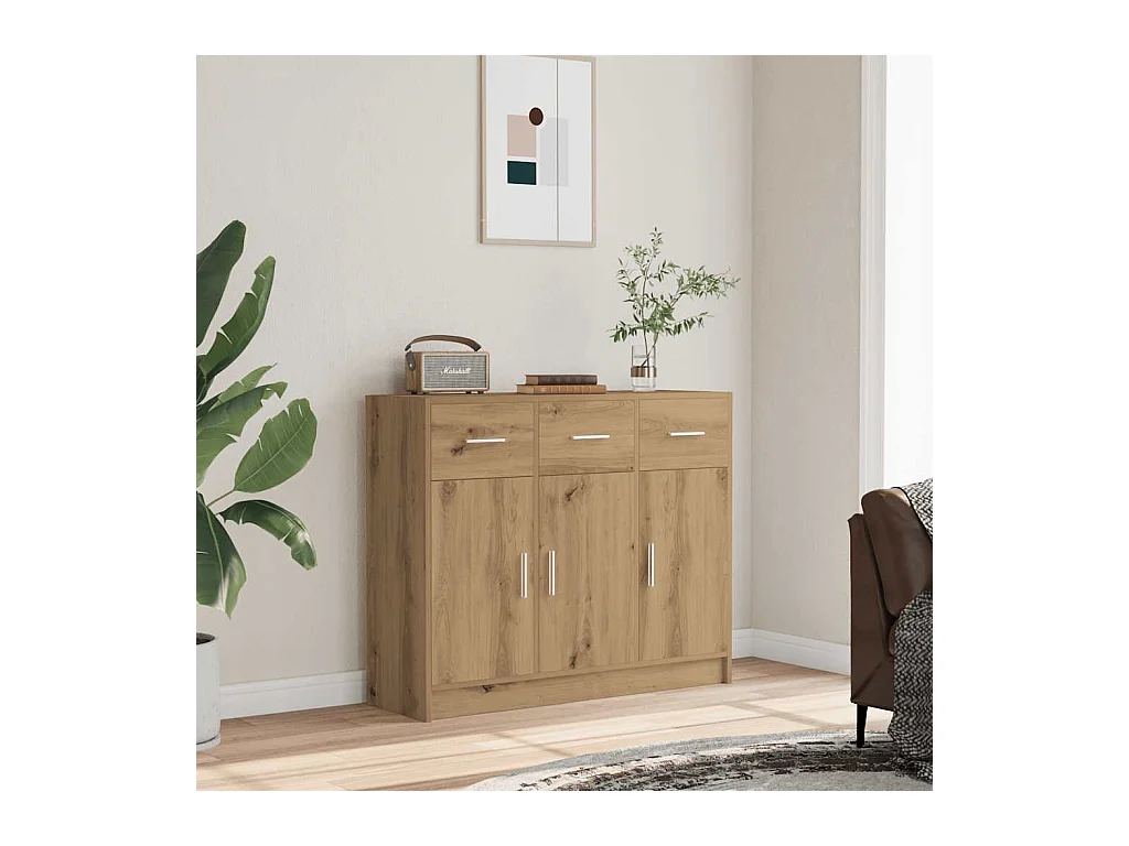 Buffet chêne artisanal 91x28x75 cm bois d'ingénierie