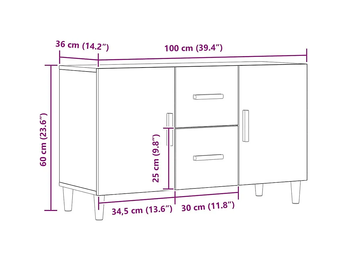 Buffet chêne artisanal 100x36x60 cm bois d'ingénierie