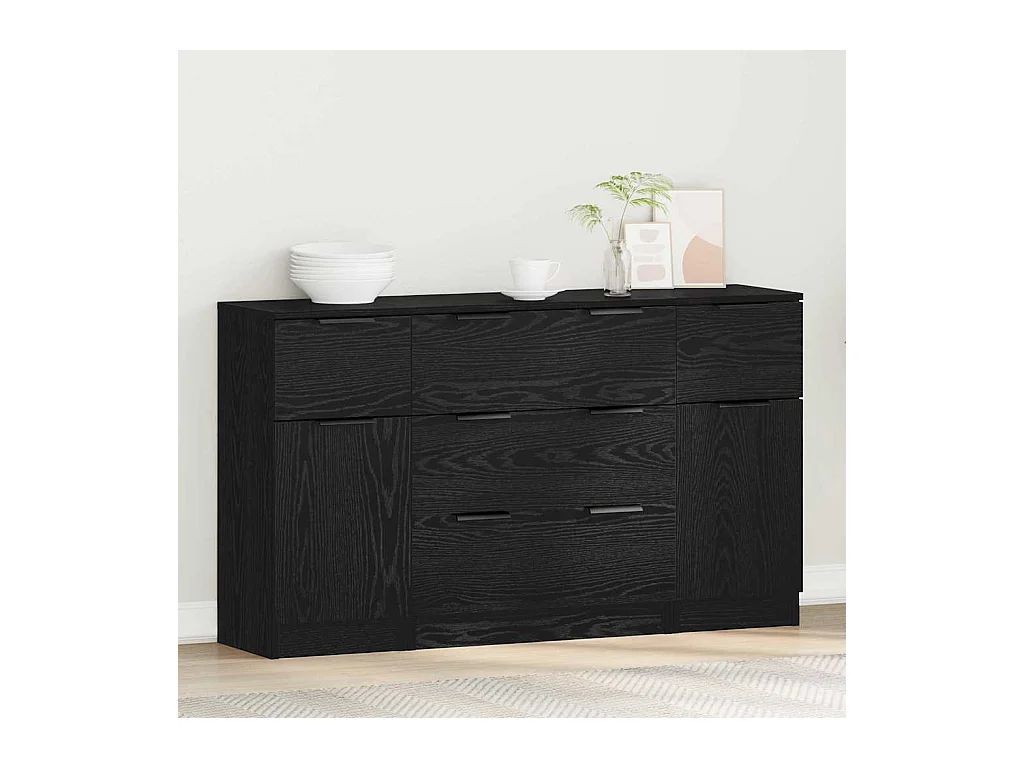 Buffet 3 pièces Chêne noir 121 x 30 x 70 cm Bois d'ingénierie