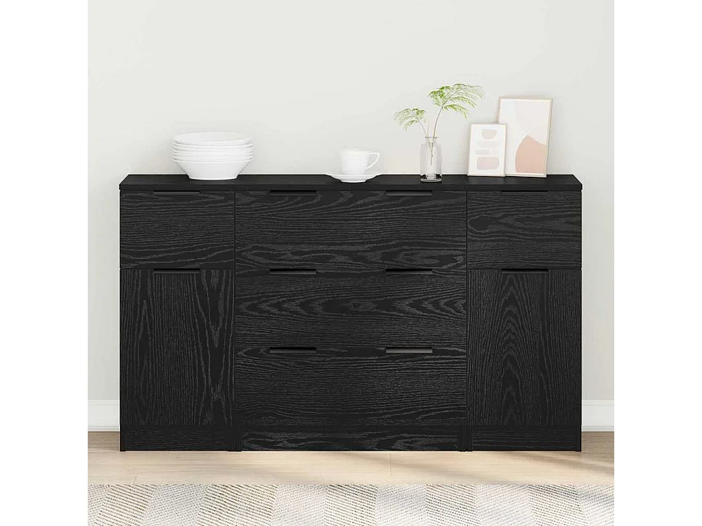 Buffet 3 pièces Chêne noir 121 x 30 x 70 cm Bois d'ingénierie