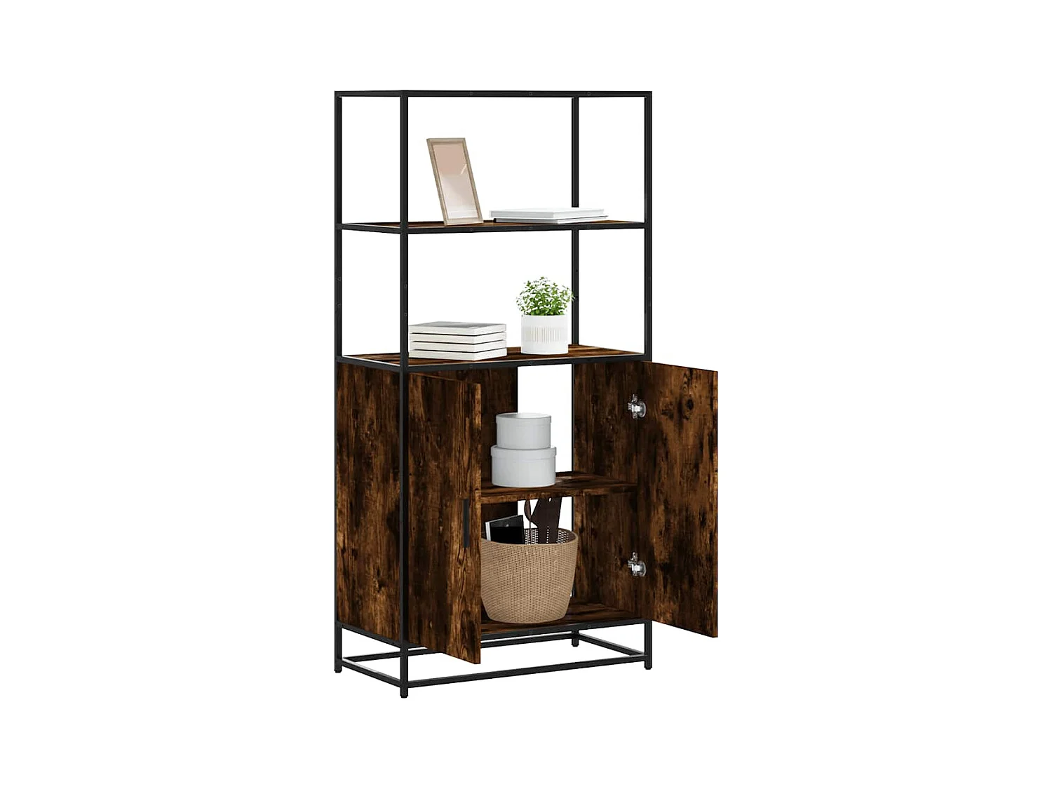 Buffet haut chêne fumé 68x35x139 cm bois d'ingénierie métal