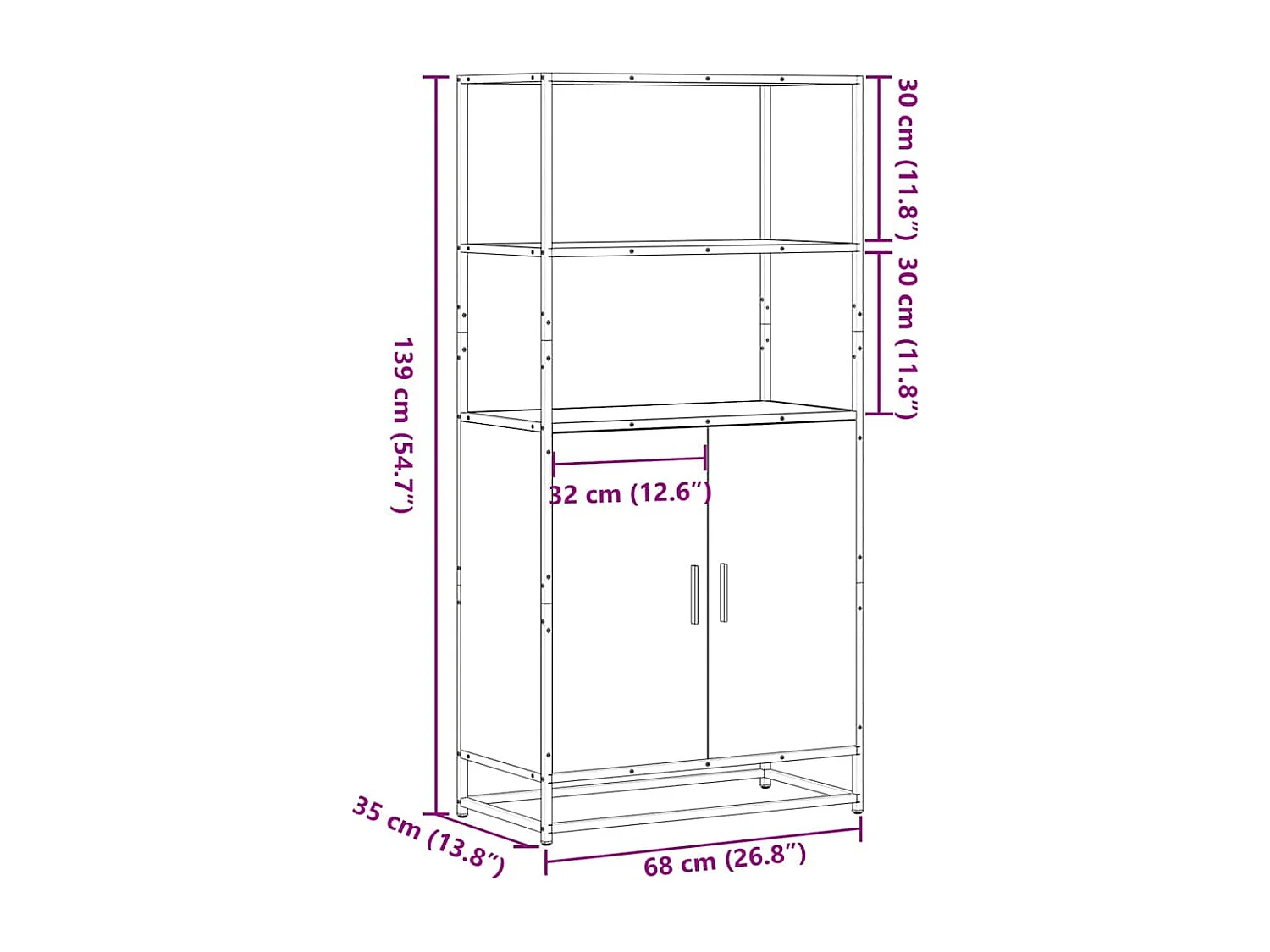 Buffet haut chêne fumé 68x35x139 cm bois d'ingénierie métal