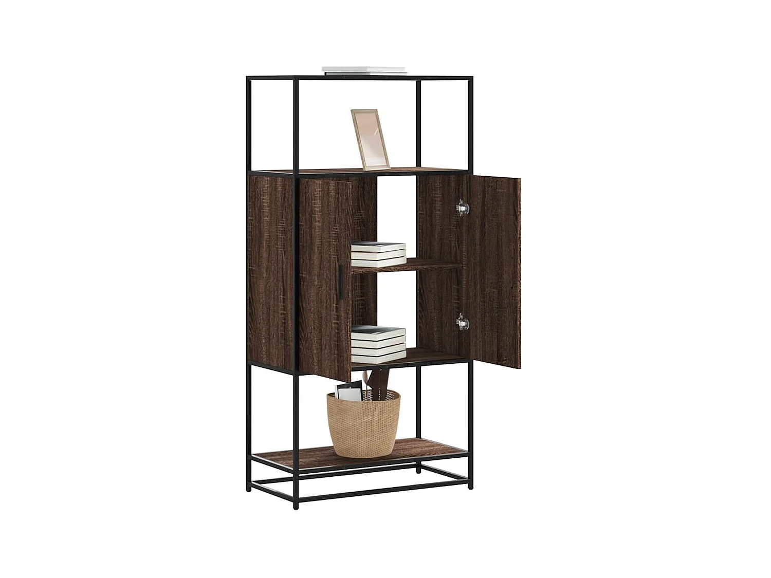 Buffet haut chêne marron 68x35x139 cm bois d'ingénierie métal