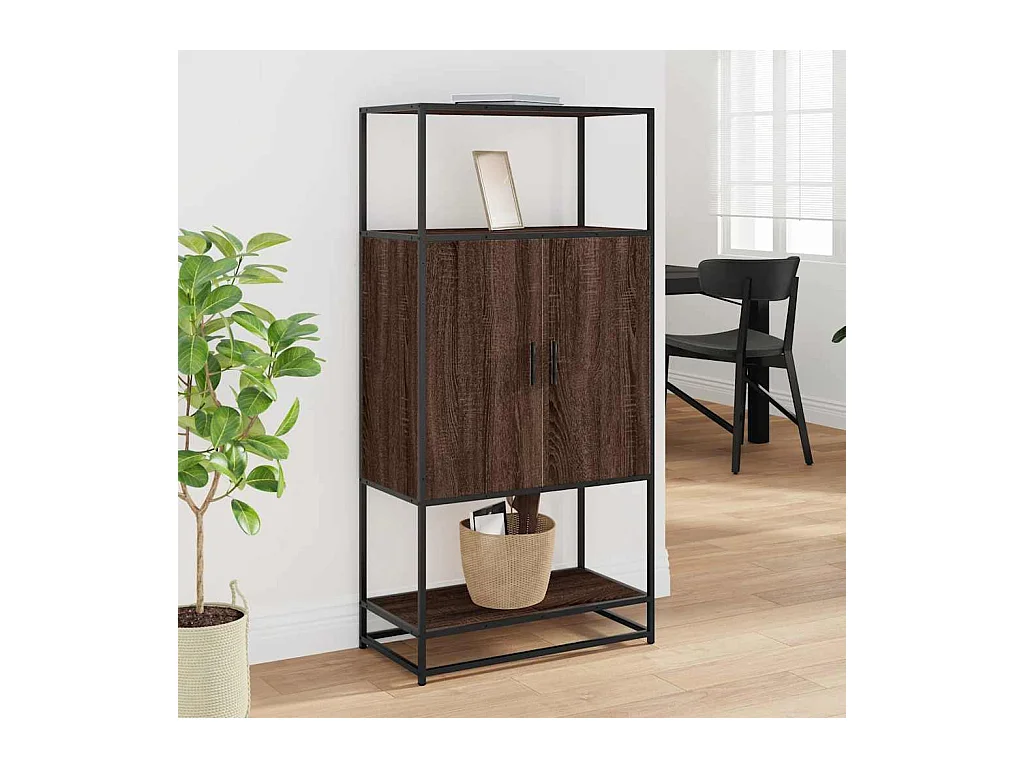 Buffet haut chêne marron 68x35x139 cm bois d'ingénierie métal