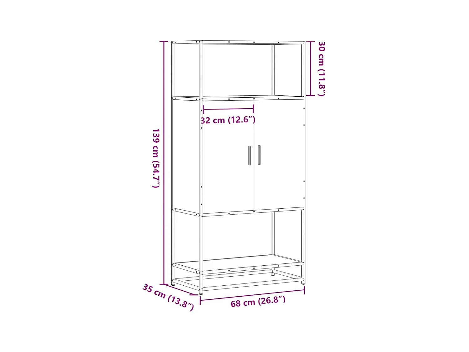 Buffet haut chêne marron 68x35x139 cm bois d'ingénierie métal