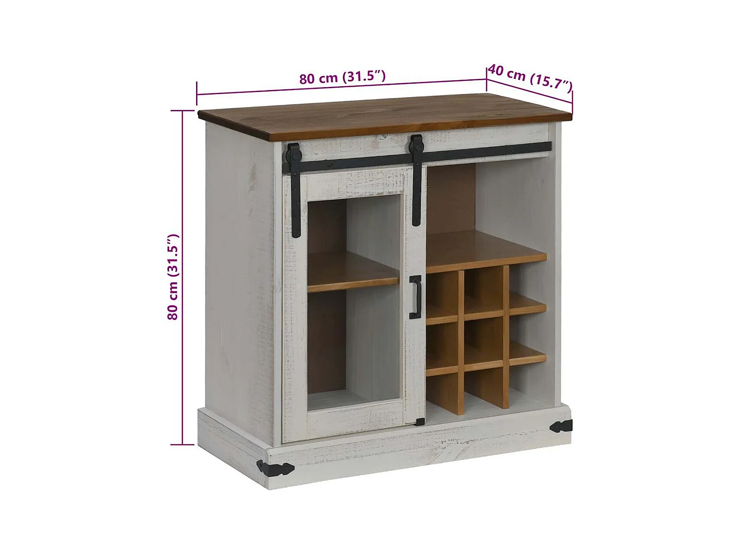 Buffet HALDEN porte coulissante blanc 80x40x80 cm bois massif