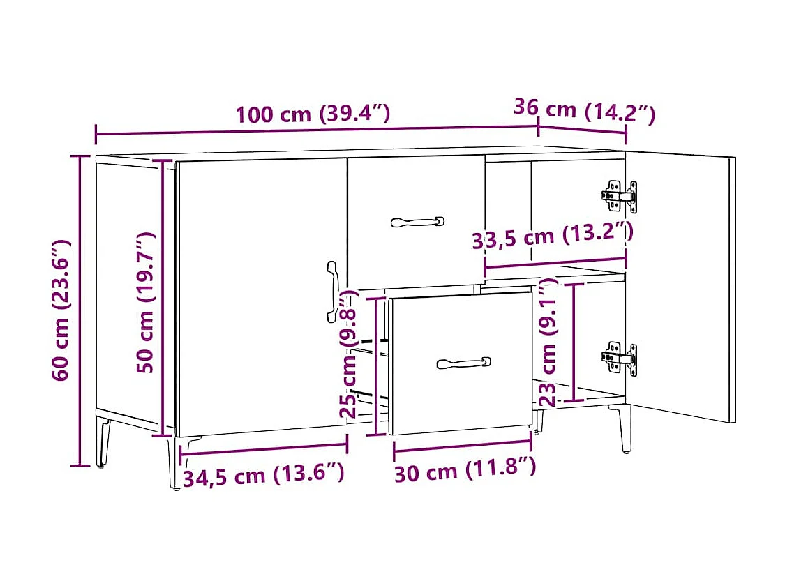 Aparador de madera de ingeniería roble artisan 100x36x60 cm