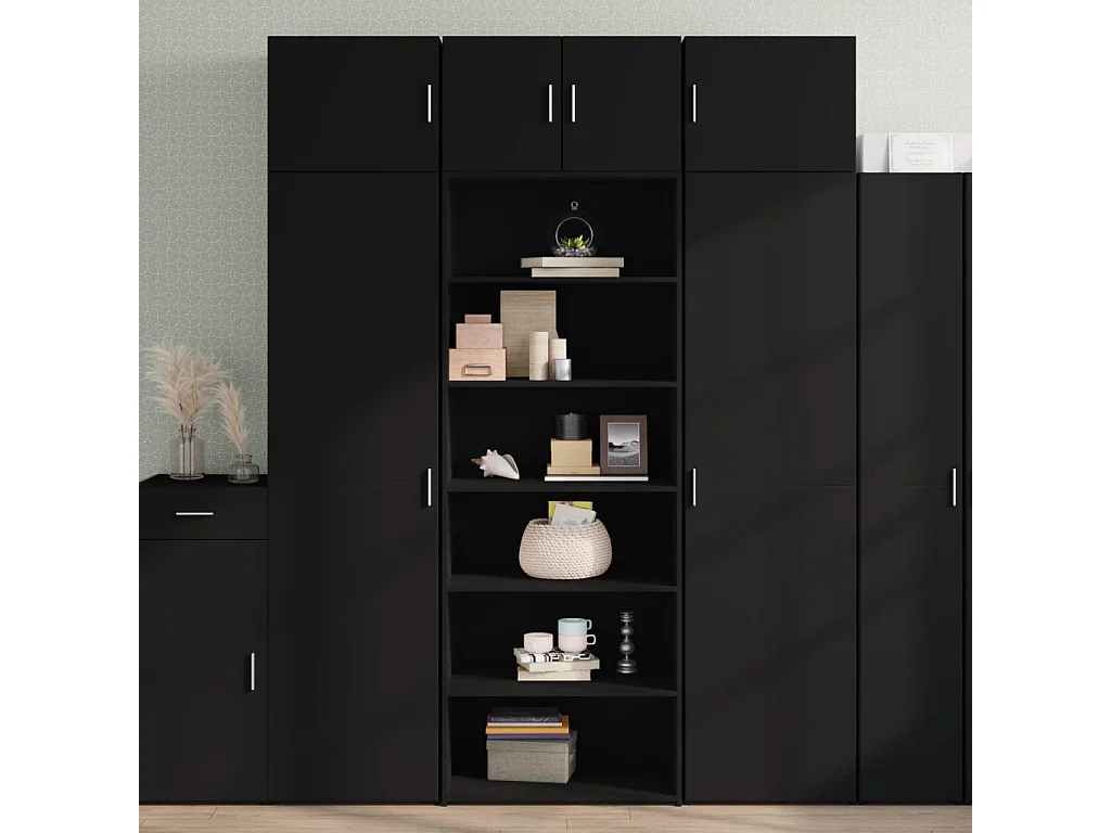 Buffet haut noir 70x41x185 cm bois d'ingénierie