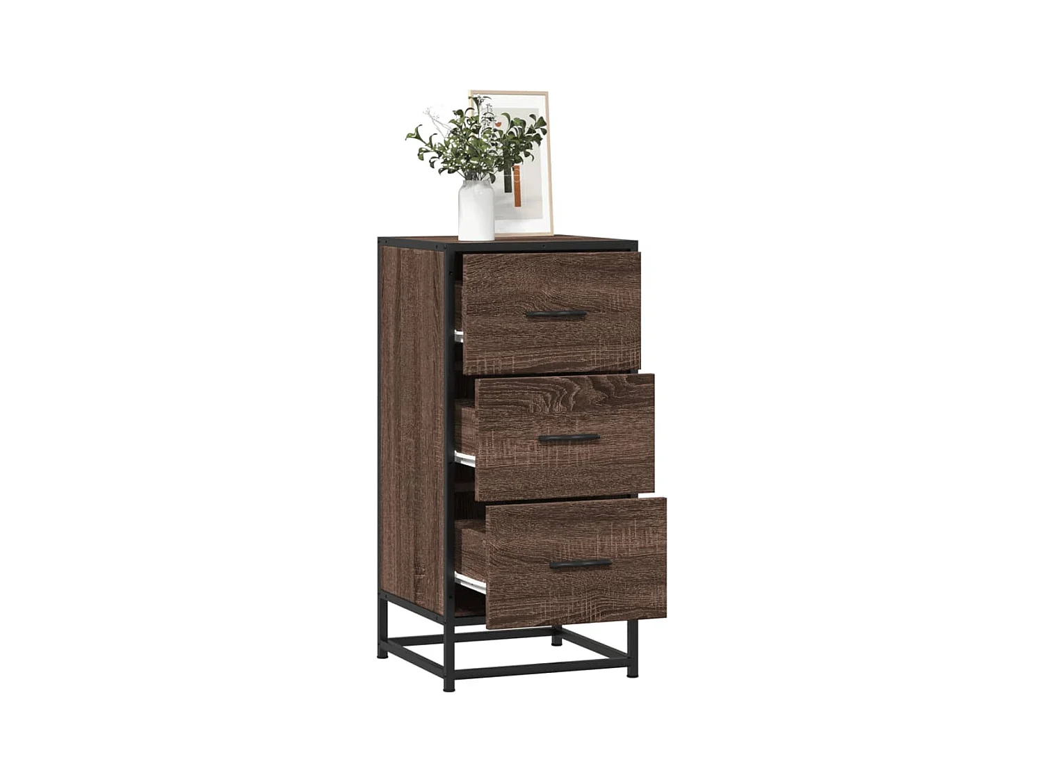 Buffet chêne marron 35,5x35x76 cm bois d'ingénierie et métal