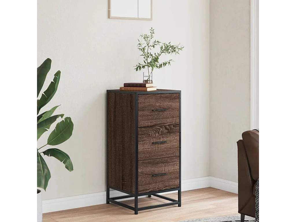 Buffet chêne marron 35,5x35x76 cm bois d'ingénierie et métal