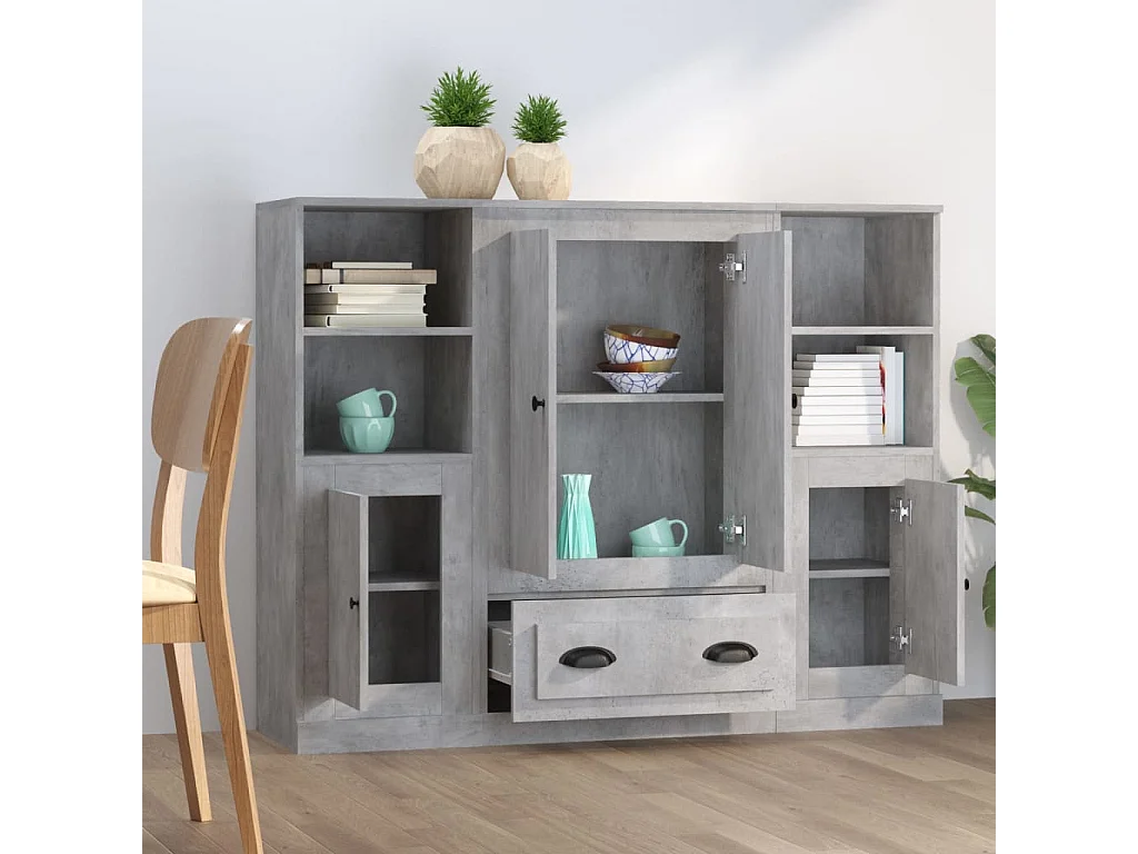 Buffets 3 pièces gris béton bois d'ingénierie