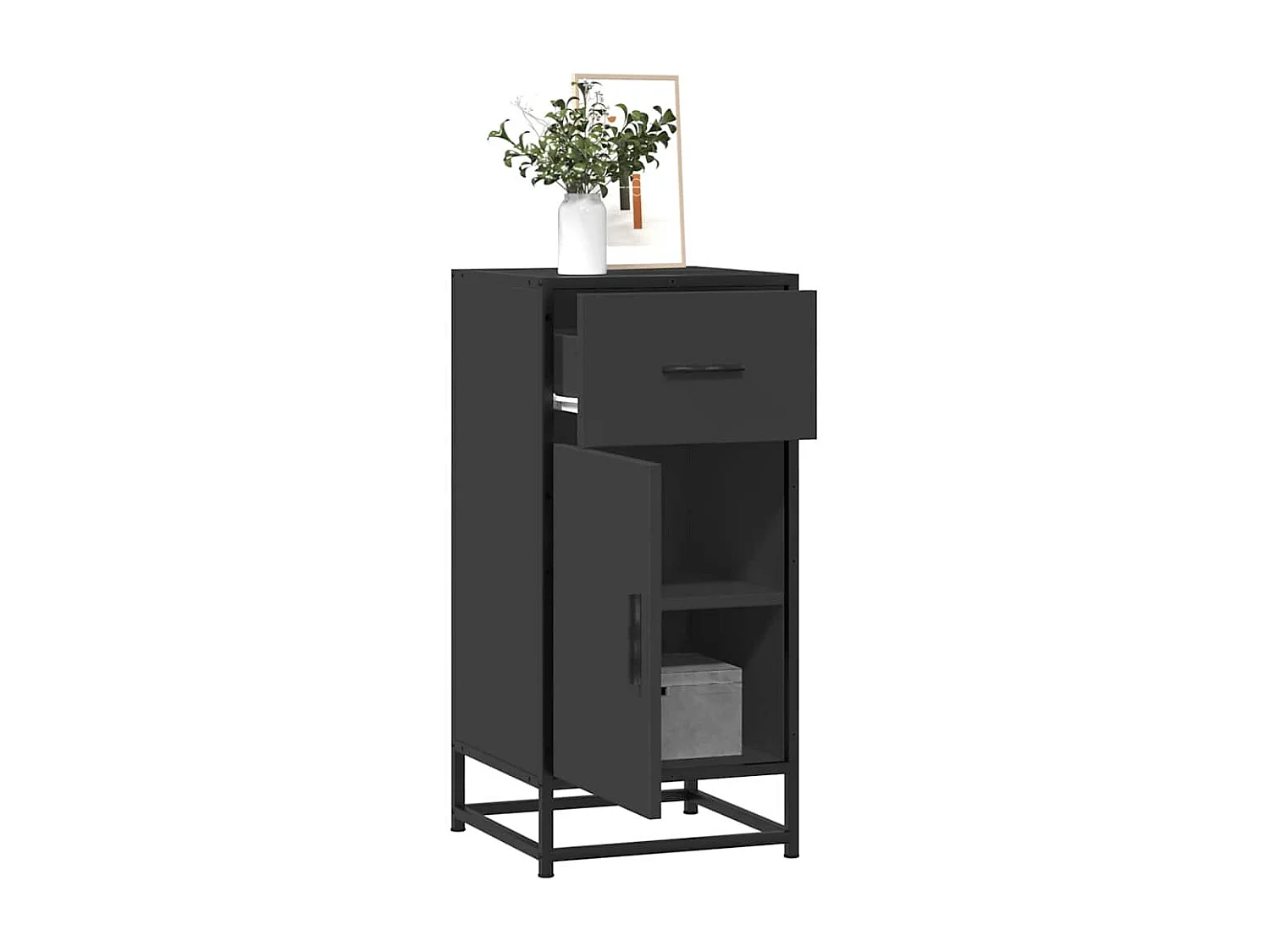 Buffet noir 35,5x35x76 cm bois d'ingénierie et métal