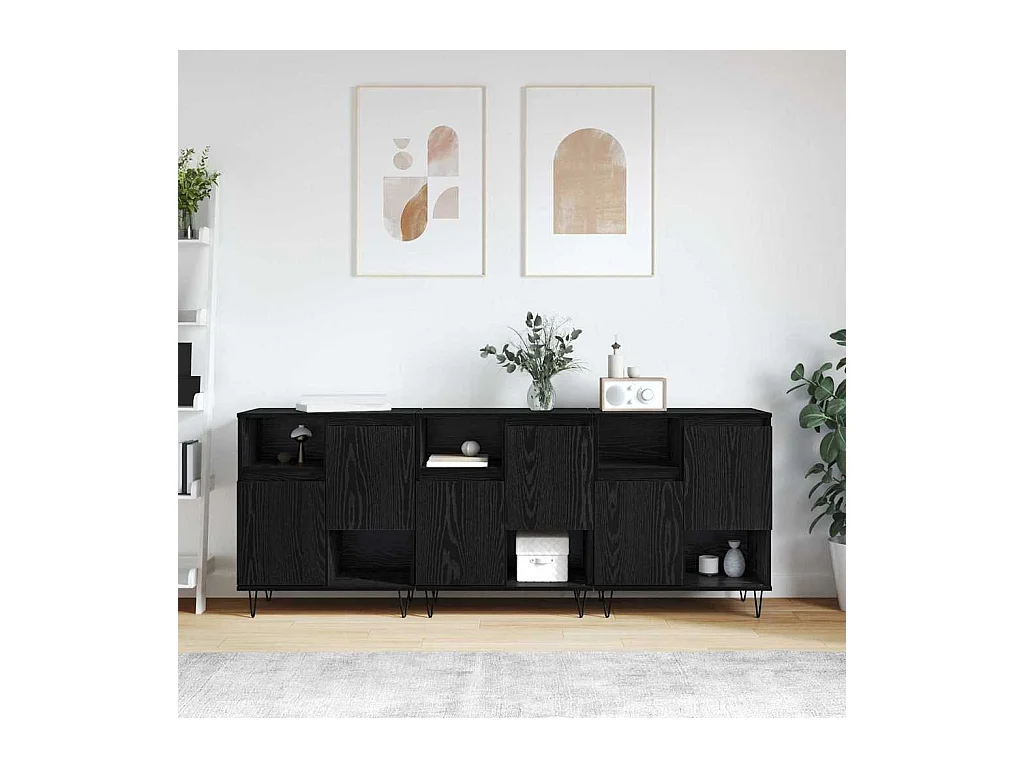 Buffets 3 pièces Chêne noir 180 x 35 x 70 cm Bois d'ingénierie