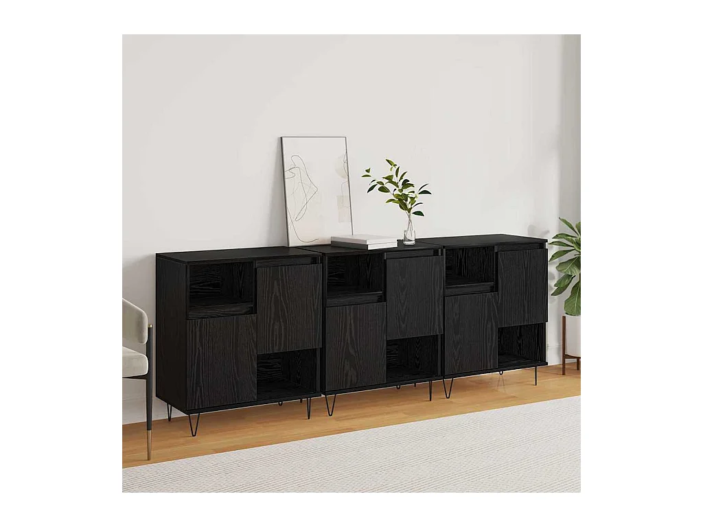 Buffets 3 pièces Chêne noir 180 x 35 x 70 cm Bois d'ingénierie