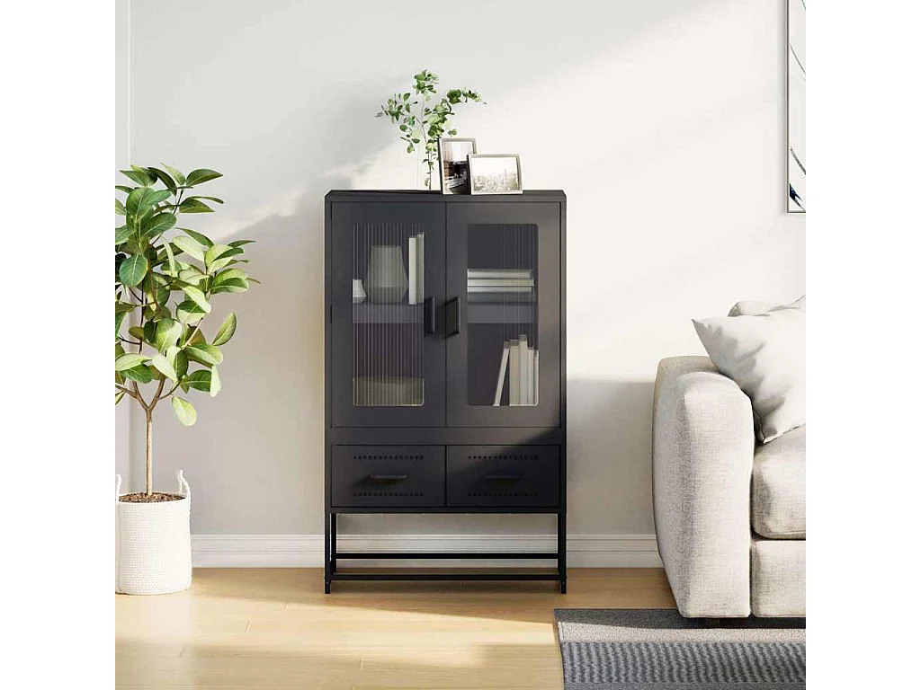 Buffet haut noir 68x39x111,5 cm acier