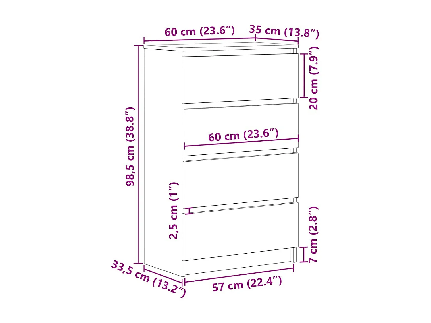 Buffet chêne noir 60x35x98,5 cm bois d'ingénierie