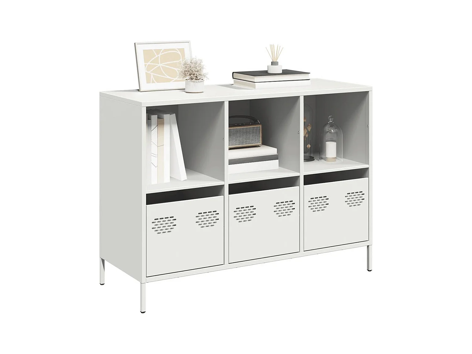 Aparador de acero laminado en frío blanco 101,5x39x73,5 cm