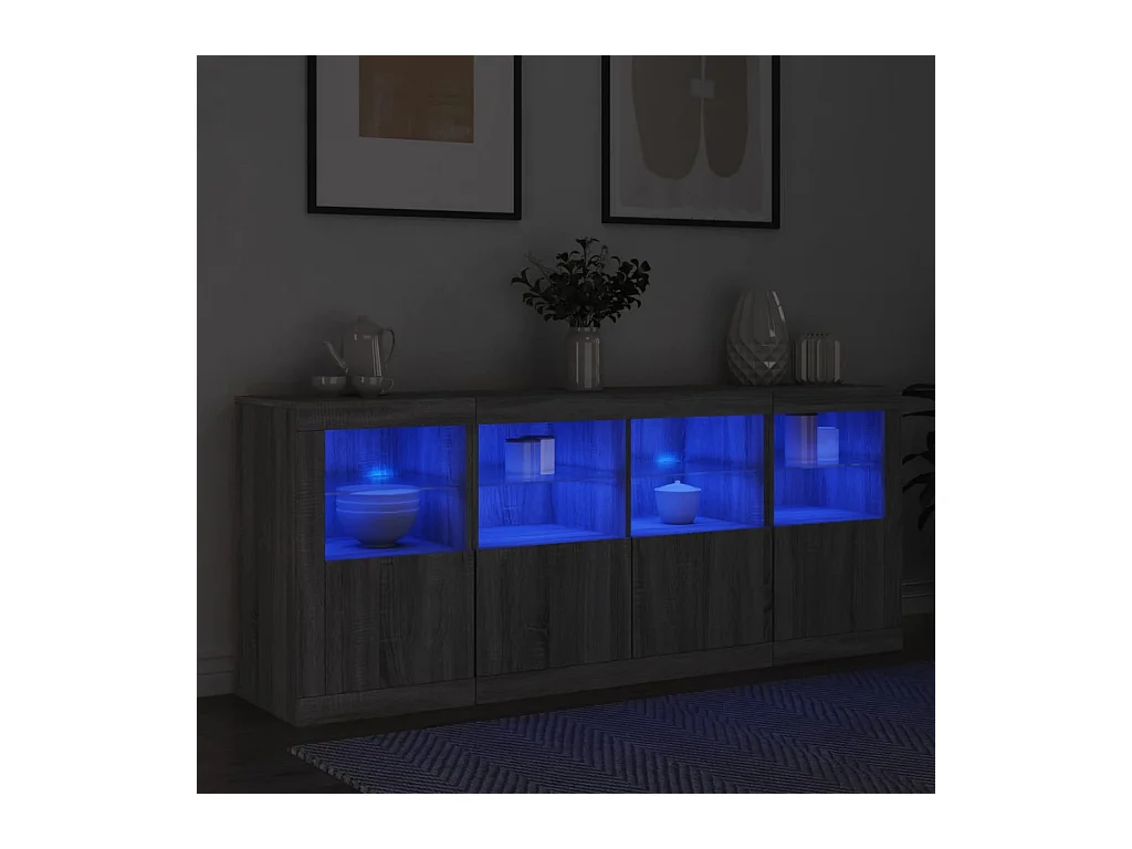 Aparador con luces LED gris Sonoma 163x37x67 cm