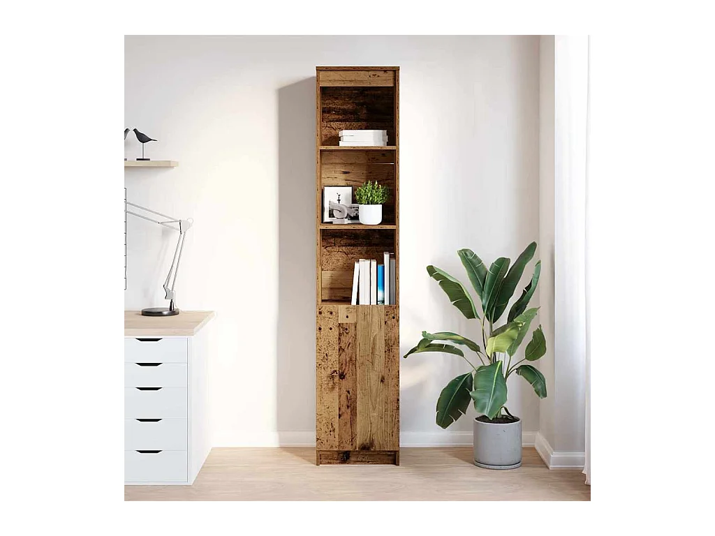 Buffet haut 37,5x35x180 cm vieux bois bois d'ingénierie