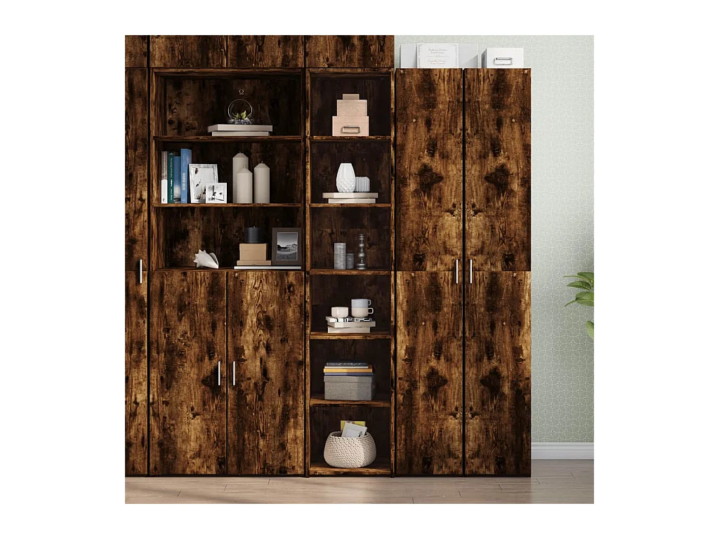 Buffet haut chêne fumé 40x41x185 cm bois d'ingénierie