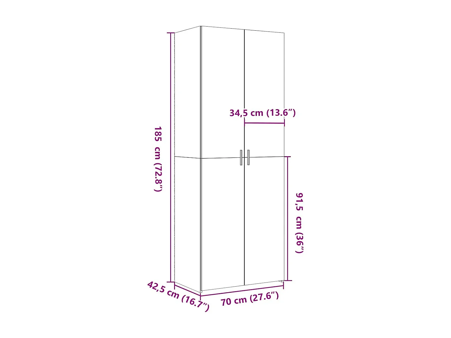 Buffet haut noir 70x42,5x185 cm bois d'ingénierie