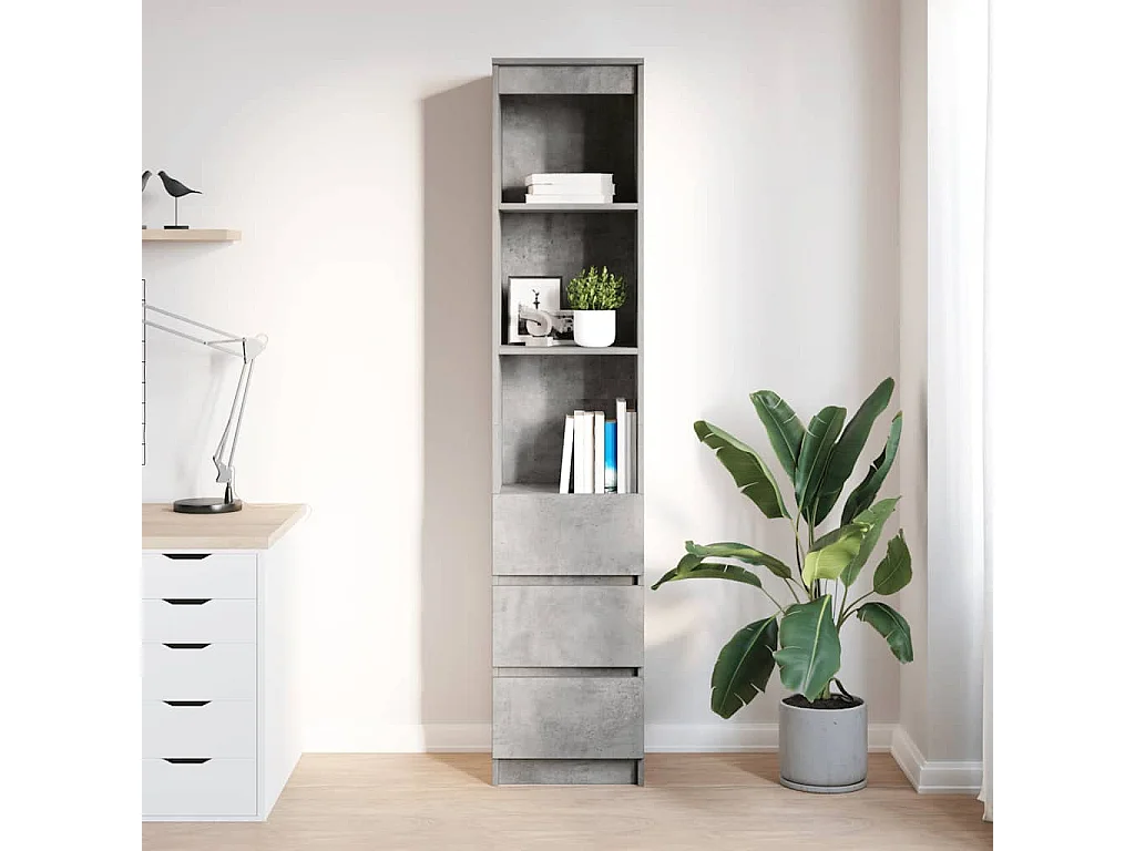 Buffet haut gris béton 37,5x35x180 cm bois d'ingénierie