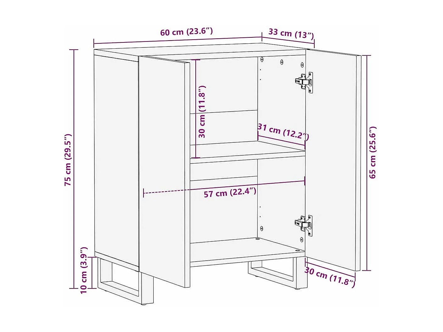Buffet Blanc 60 x 33.5 x 75 cm Bois de manguier massif