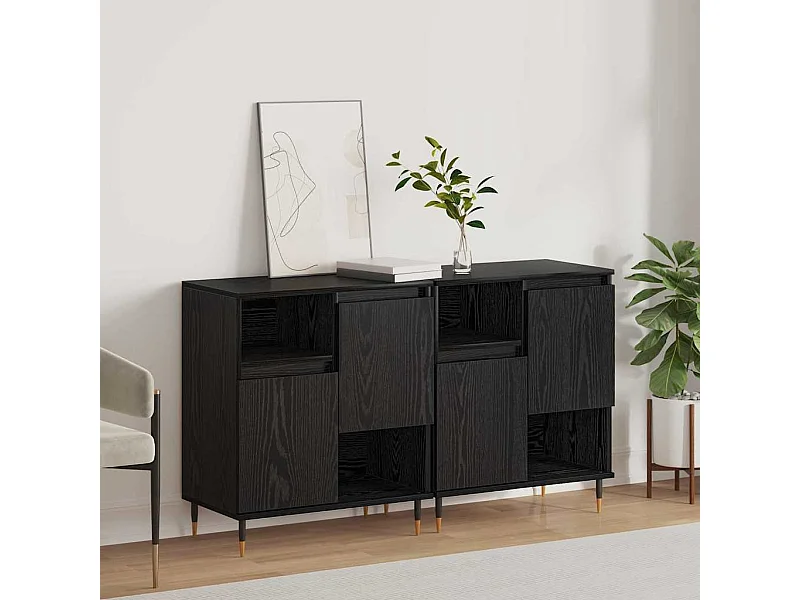 Dressoirs 2 pcs Zwart eiken 120 x 35 x 70 cm Bewerkt hout