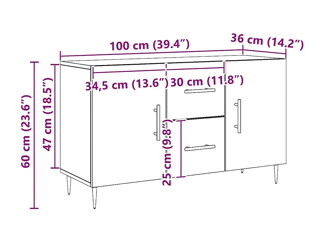 Buffet chêne artisanal 100x36x60 cm bois d'ingénierie