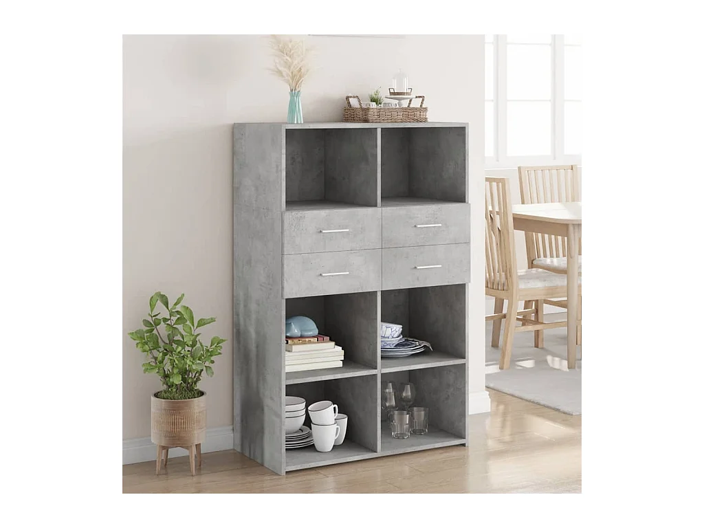 Buffet haut gris béton 80x42,5x124 cm bois d'ingénierie