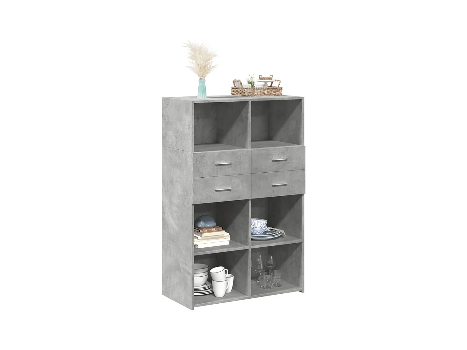 Buffet haut gris béton 80x42,5x124 cm bois d'ingénierie
