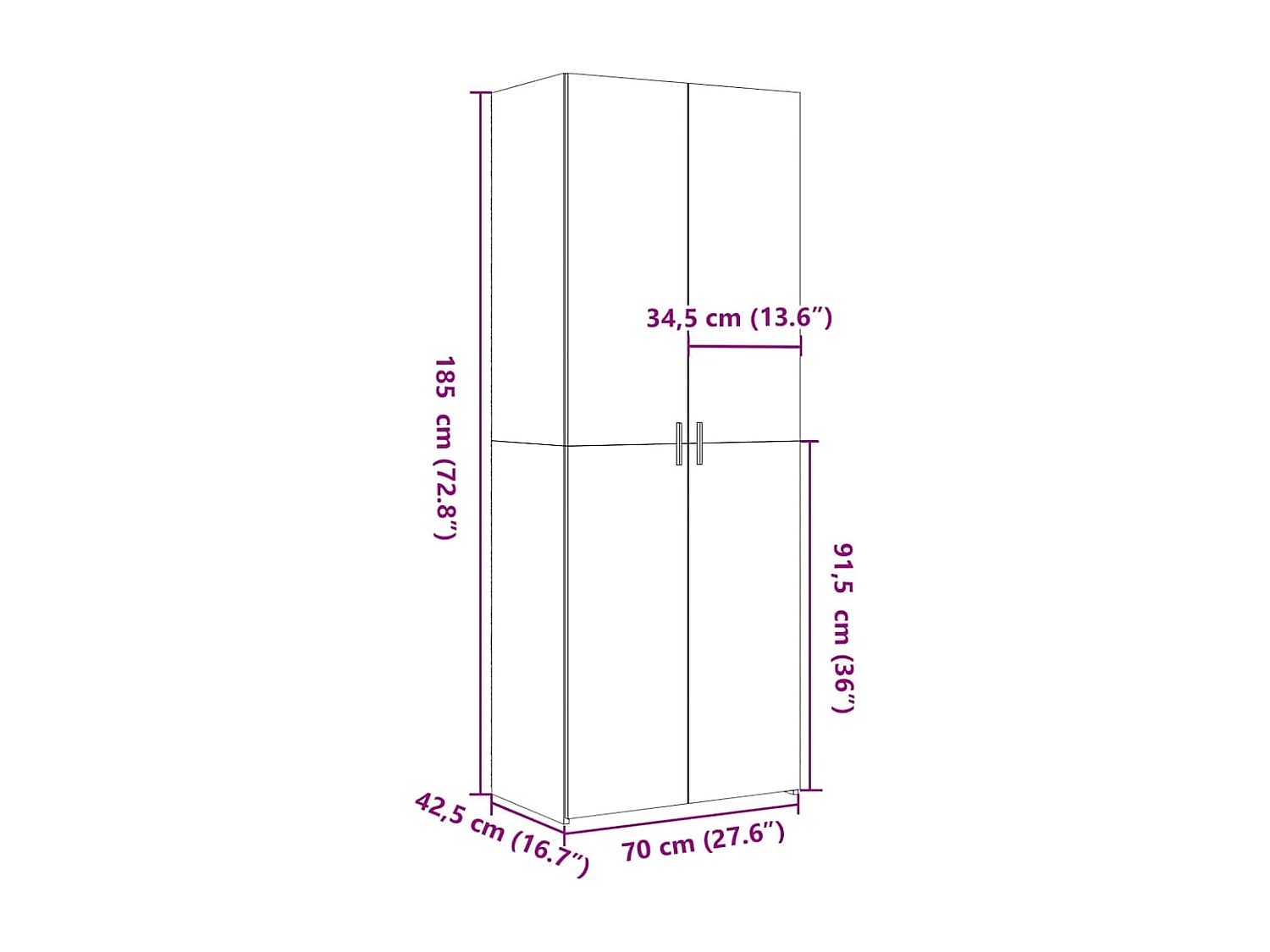 Buffet haut chêne fumé 70x42,5x185 cm bois d'ingénierie