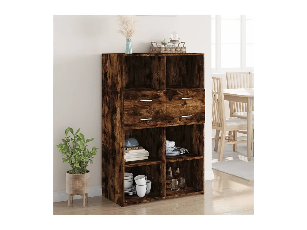 Buffet haut chêne fumé 80x42,5x124 cm bois d'ingénierie
