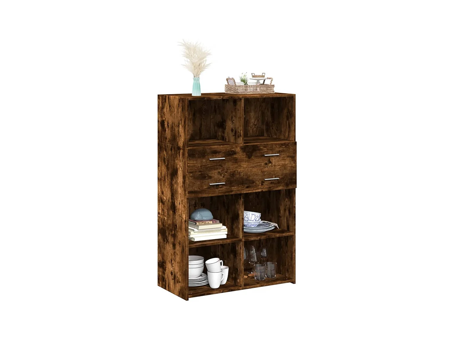 Buffet haut chêne fumé 80x42,5x124 cm bois d'ingénierie