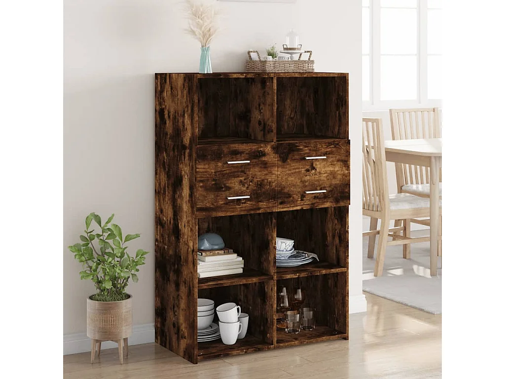 Buffet haut chêne fumé 80x42,5x124 cm bois d'ingénierie