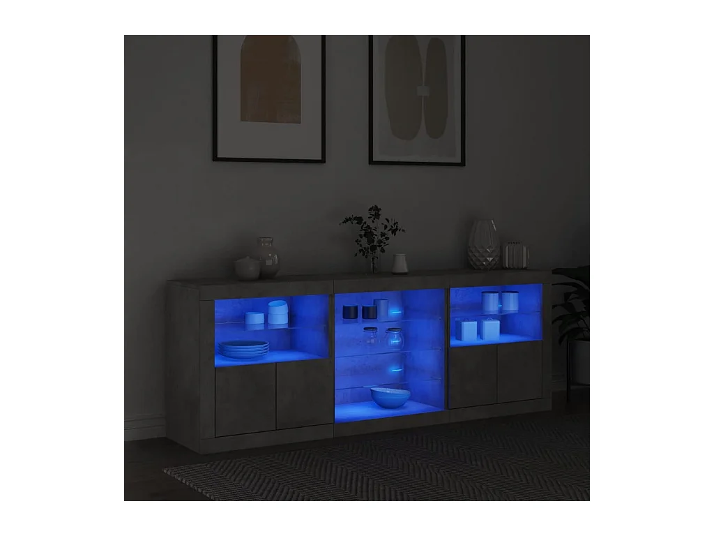 Buffet avec lumières LED gris béton 181,5x37x67 cm