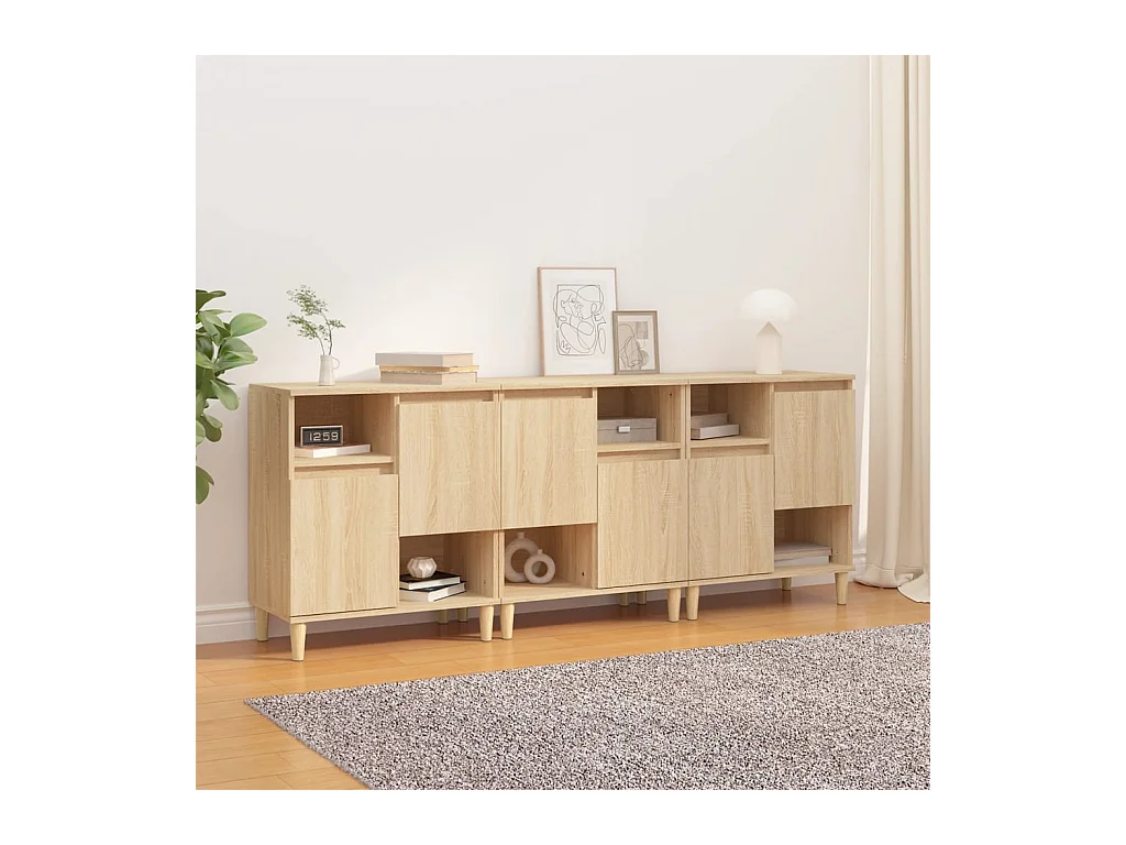 Aparadores 3 uds madera contrachapada roble Sonoma 60x35x70 cm